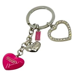 Coach Puffy Pink and Silver Hearts  Keychain, NWOT